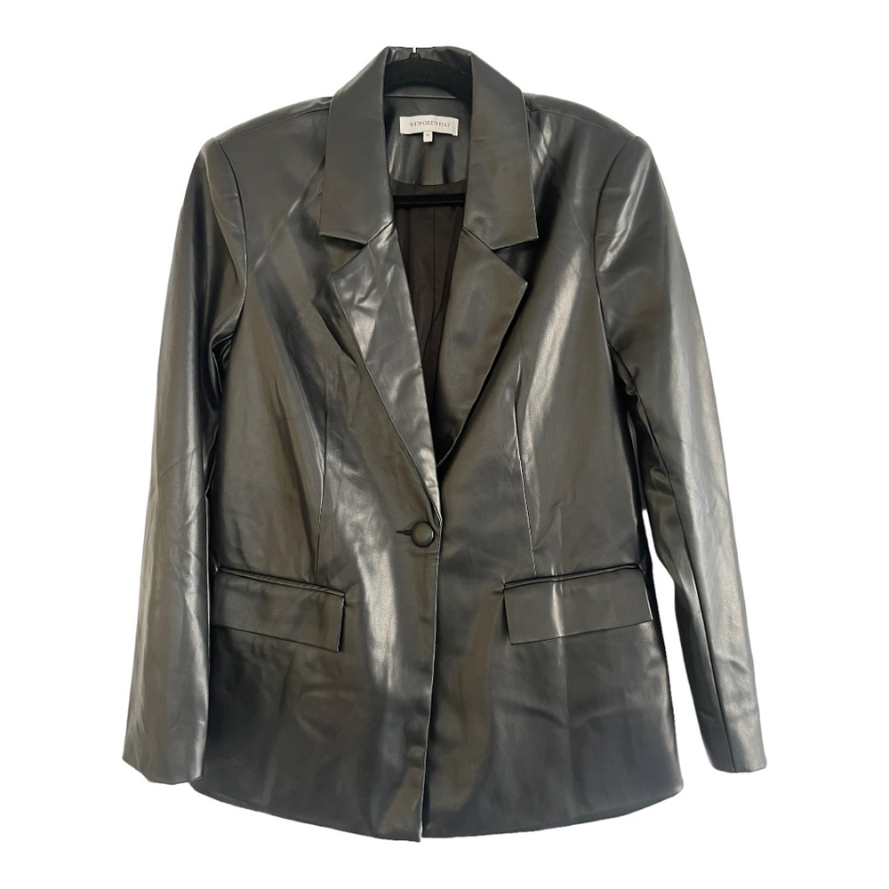 We Wore What Oversized Black Faux Leather Jacket Blazer NWOT Size XS
